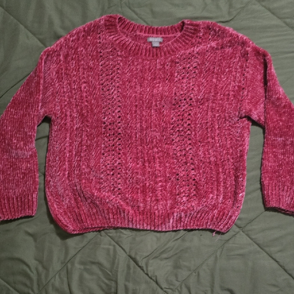 Falls Creek Pink Crew Neck Sweater Plush Texture Cozy Fit